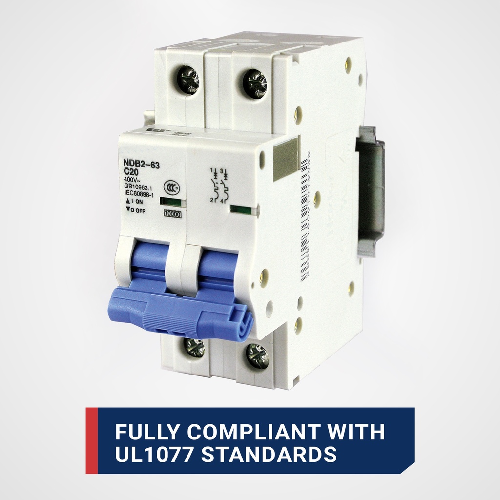 6 Amp, 2 Pole, 480V AC, 125V DC, Trip Curve: C, DIN Rail